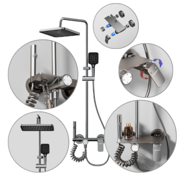Nowoczesny zestaw Prysznicowy Kolumna Natryskowy Deszczownica, REGULOWANY